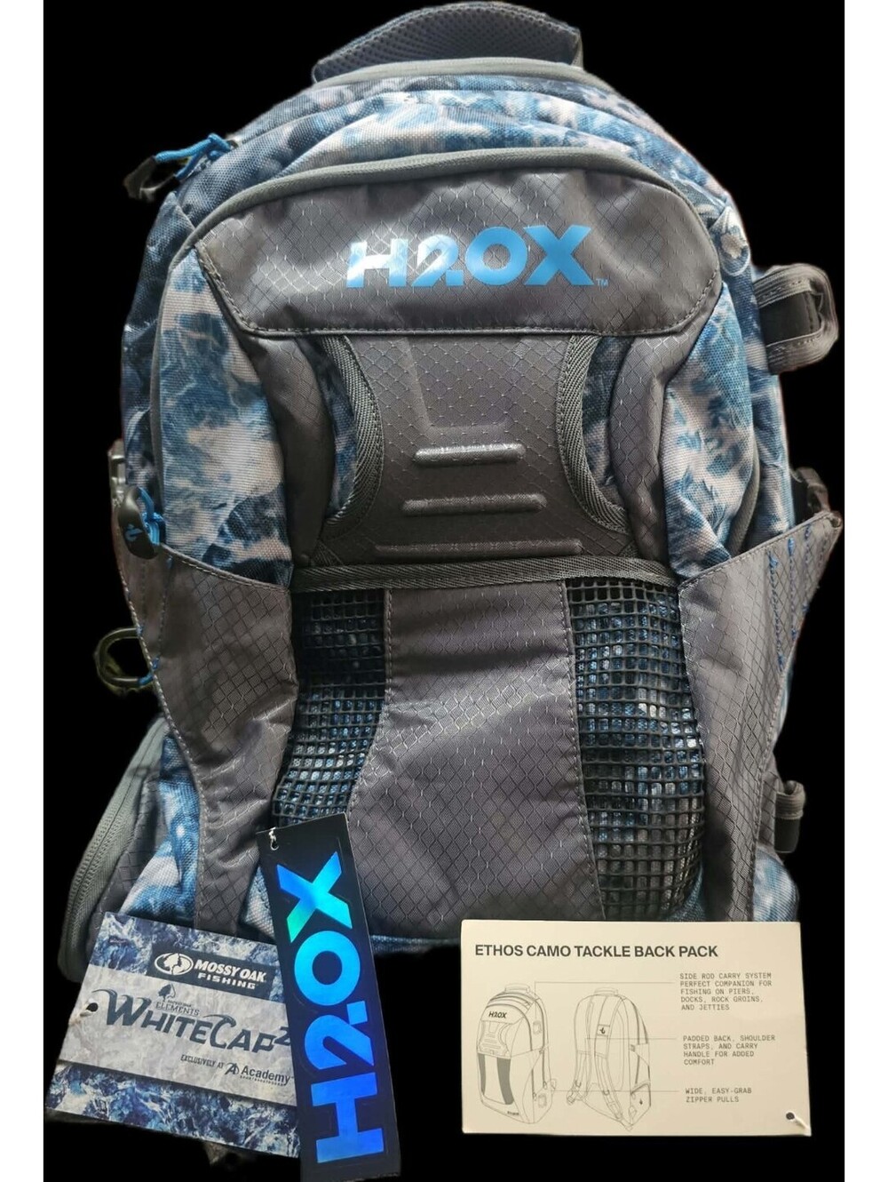H2OX Ethos Camo Fishing Tackle Backpack Mossy Oak WhiteCap 2.0